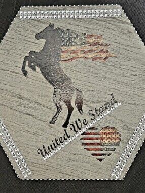 United We Stand Hexagon Plaque Highlighted With Rhinestones.